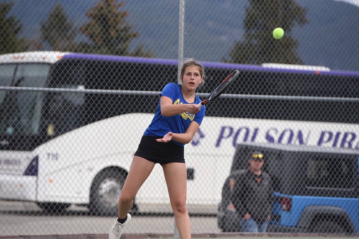 Libby's Bella Covington competes in the Libby Invitational on Saturday, April 22 at Rich Thompson Memorial Terrace. (Scott Shindledecker/The Western News)