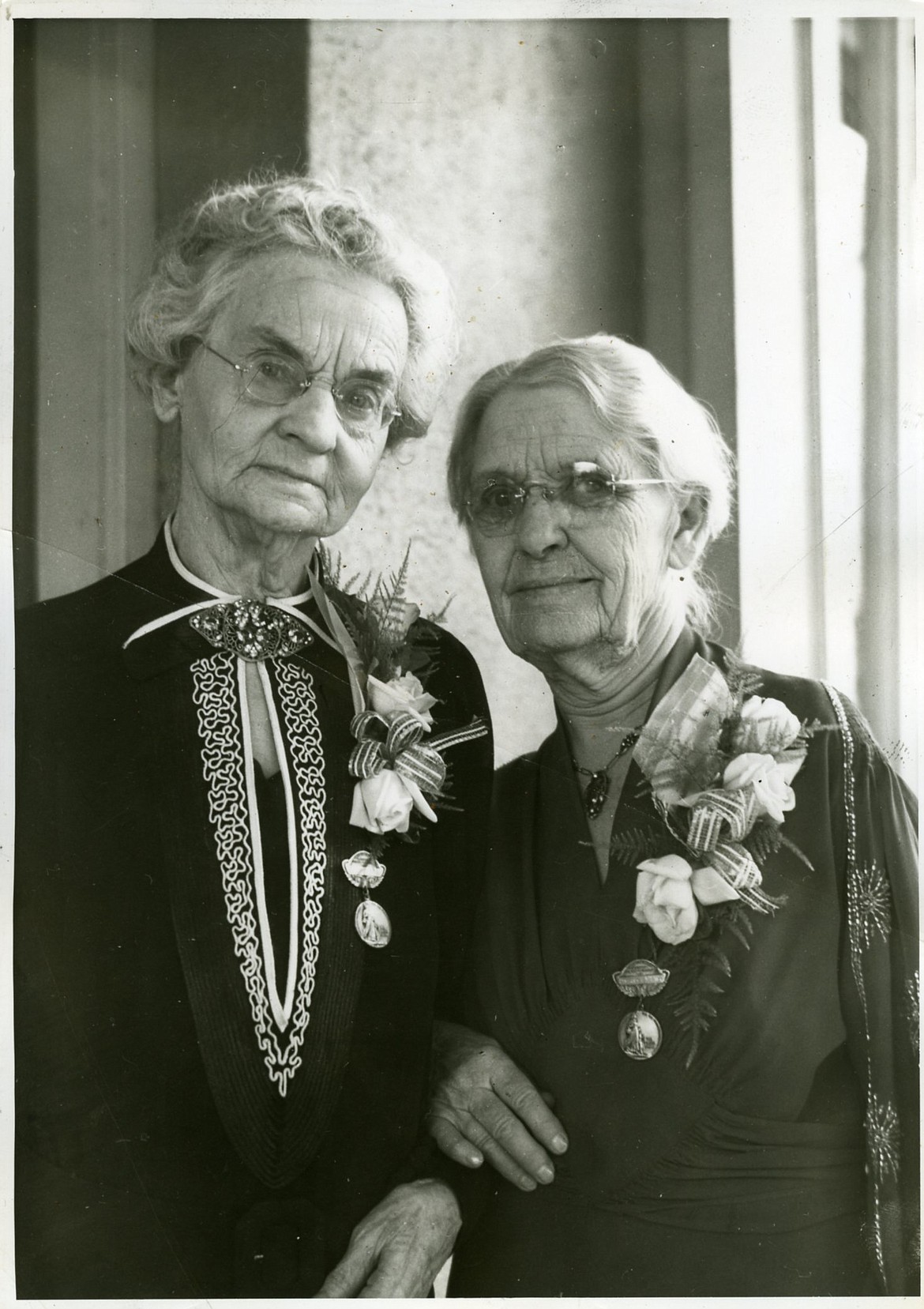 A photo of Emma Ingalls (left) and Mary Conlon at an event hosted by the Kalispell Century Club in 1939, where they were both honored for their achievements. (courtesy of the Northwest Montana History Museum)