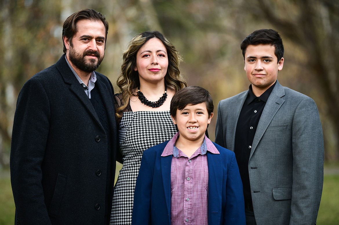 The Aliu family, owners of Two Brothers Cafe in Evergreen. From left, Nick, Esmeralda, Leo and Batim on Wednesday, April 26. (Casey Kreider/Daily Inter Lake)