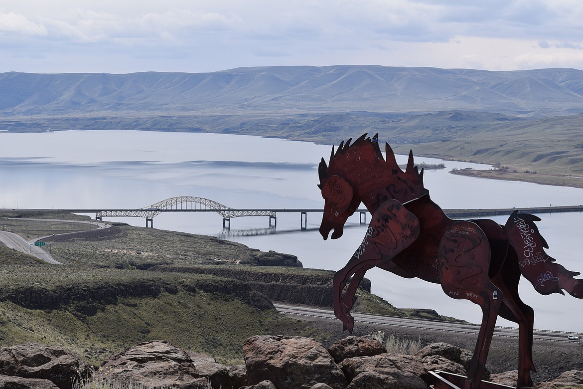 The Vantage Bridge as seen from the Wildhorse Monument above I-90. The bridge will effectively be replaced over the next few years as work to expand and improve the major traffic way is conducted. Travelers should expect delays in the area and may want to consider alternate routes from one side of the state to the other during construction.