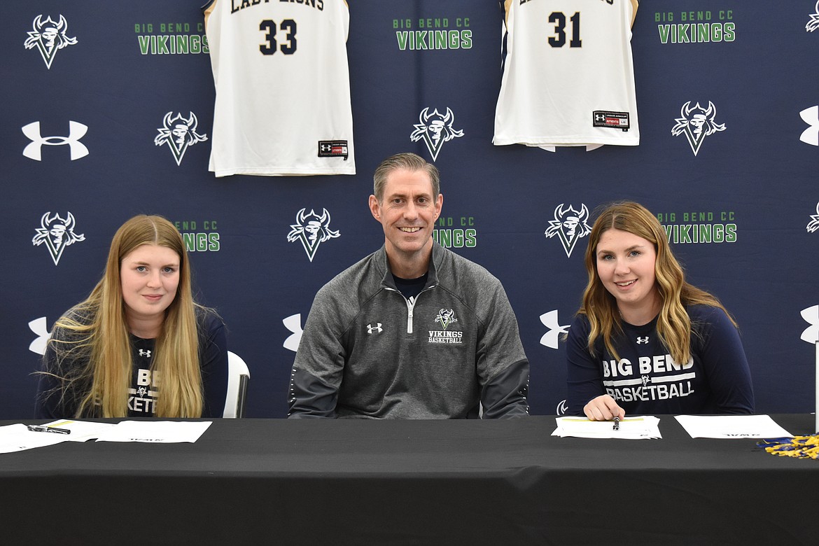 Moses Lake Christian Academy/Covenant Christian School seniors Kali and Makiya Kast have signed to play basketball at Big Bend Community College. From left to right Kalin Kast, Preston Wilks, BBCC Head Women's Basketball Coach, and Makiya Kast.