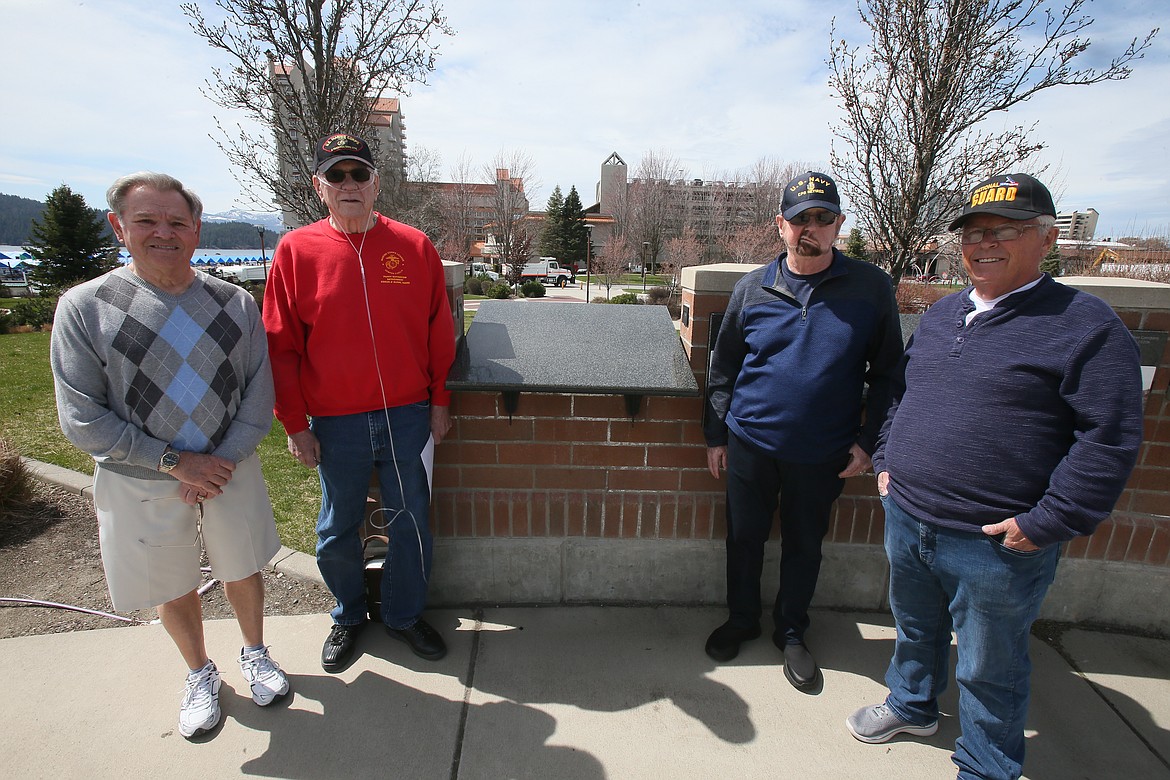 A donor wall in McEuen Park is being reserved to honor veterans. Seen Wednesday in McEuen Park, from left, Corky Meyer, Lew Allert, Ron Brunelle and Bill Delyea.