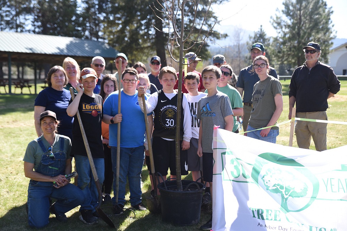 A team of tree planters was ready to work at Fireman Park in Libby on Friday, April 28, during Arbor Day festivities. (Scott Shindledecker/The Western News)