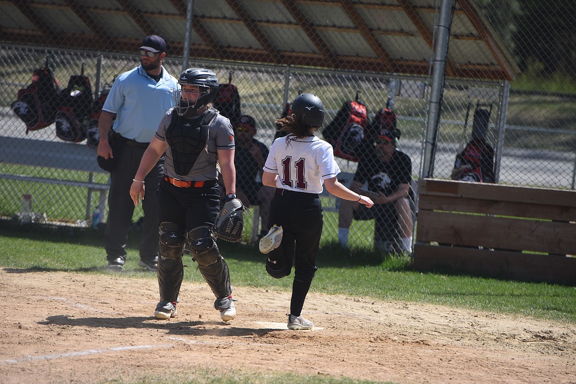 Troy right fielder Ellie Borgmann scores a run against Eureka on Saturday, April 29. (Scott Shindledecker/The Western News)