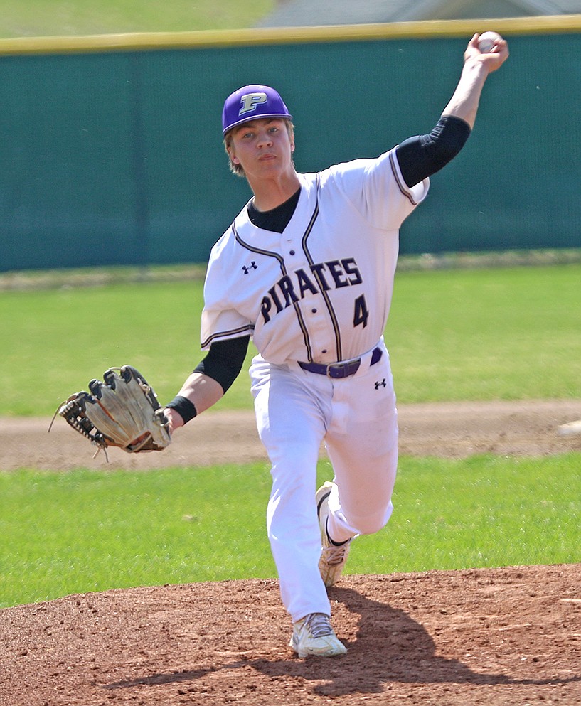 Pirate Landon Shoumake pitched three innings against Whitefish, giving up only one hit and one run. (Bob Gunderson photo)