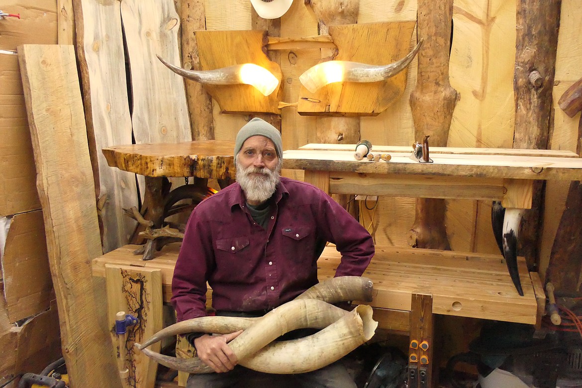 Charles Vogliardo shows a tangle of steer horns which will one day be crafted into a table or other decorative and useful item. (Chuck Bandel/VP-MI)