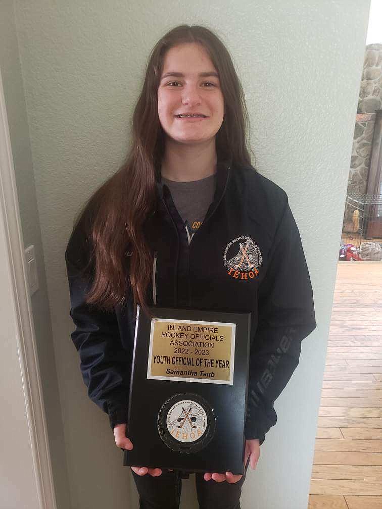 Courtesy photo
Samantha Taub, 15, of Coeur d'Alene was named the youth official of the year for the Inland Empire Hockey Officials Association. Samantha referees in Coeur d'Alene and Spokane and did more than games this season. Samantha, a ninth grader who attends Coeur d'Alene Virtual Academy online, was also invited to a referee development camp in Dallas, Texas, later this month.