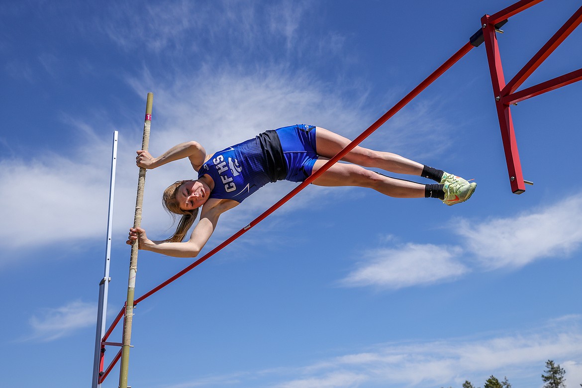 Junior Emma McCallister won the pole vault with a jump of 10 feet in Whitefish on Saturday. (JP Edge photo)