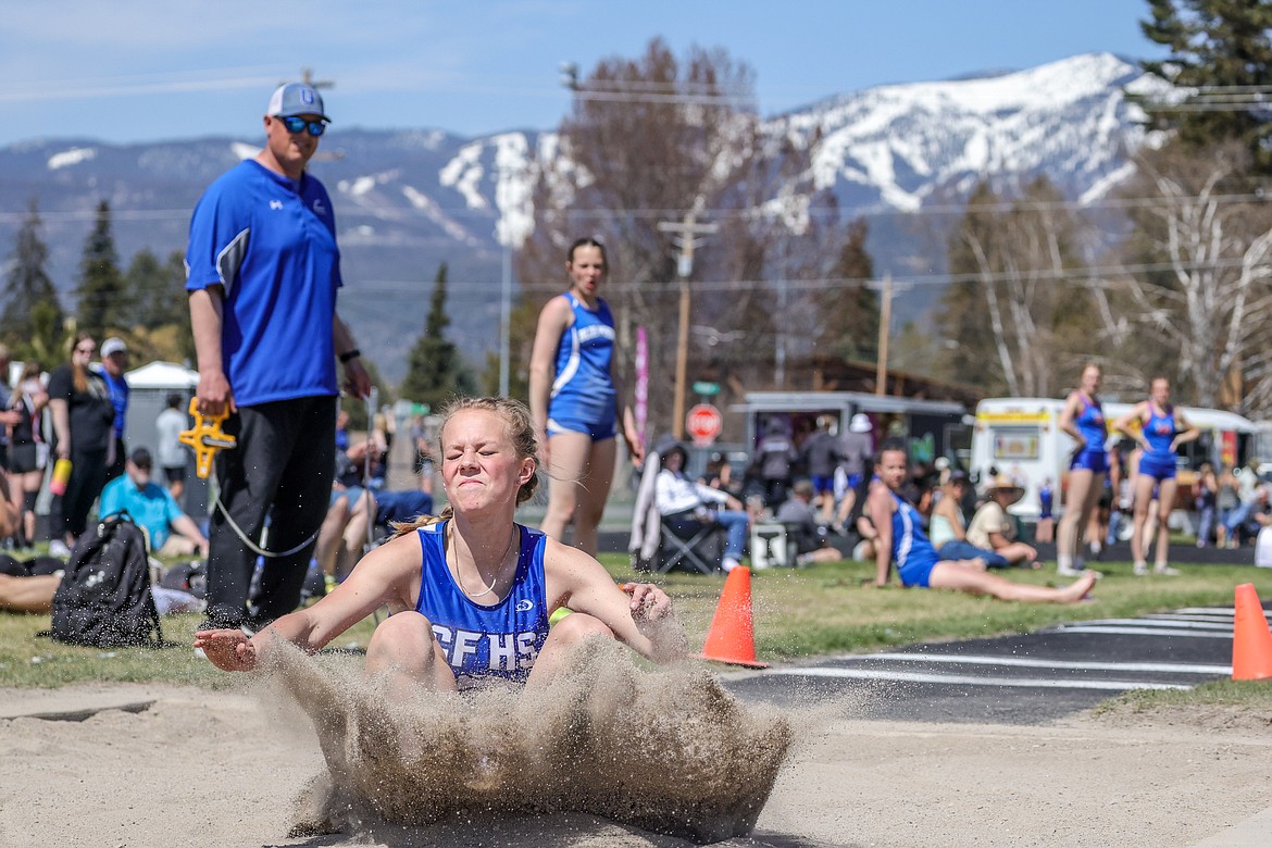 Sophomore Courtney Hussion competes in the long jump in Whitefish on Saturday. (JP Edge photo)