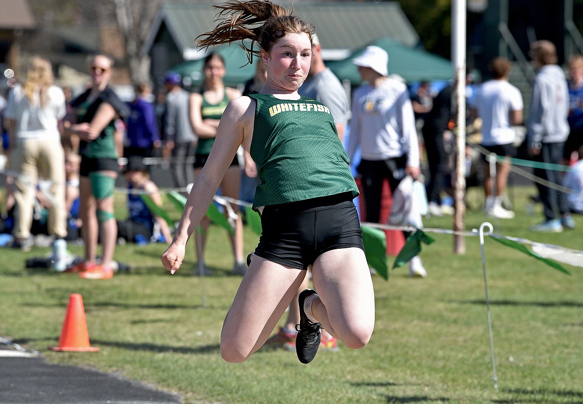 Whitefish's Hanna Gawe competes in the triple jump at the Whitefish A.R.M. on Saturday. (Whitney England/Whitefish Pilot)