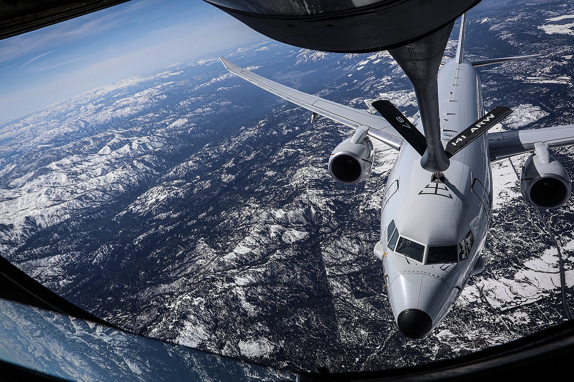 The view from the "boombox" where Lakeland High School students and staff were invited to watch a KC-135 refuel a P-8 while in the air, before returning to Fairchild Air Force Base April 26.