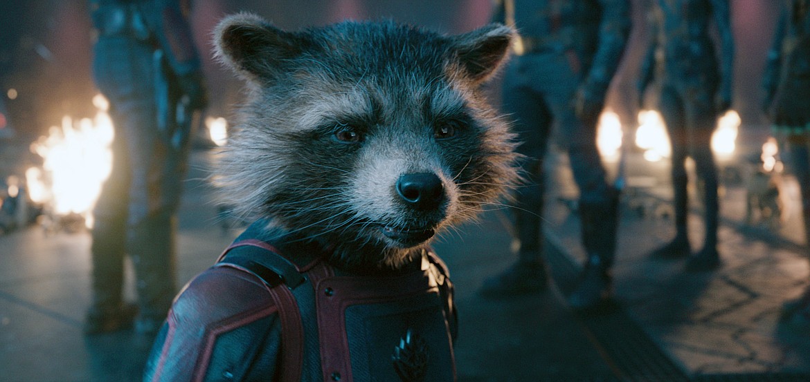 This image released by Marvel Studios shows Rocket, voiced by Bradley Cooper, in a scene from "Guardians of the Galaxy Vol. 3."