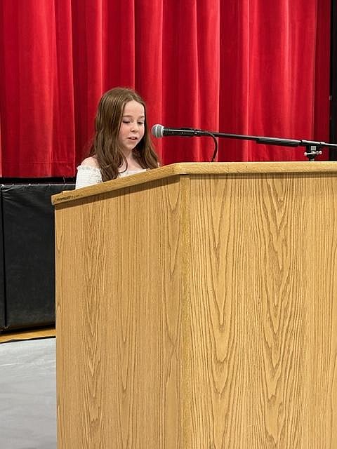 Evergreen fourth-grader Aaliyah MacNair asks for more sports in her pitch to the Evergreen School District board. (Courtesy photo)