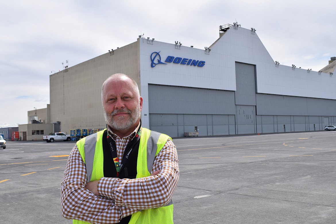 Valdis Martinsons, Moses Lake site director for Boeing, in front of the company’s giant hangar at the Grant County International Airport. Built for $8 million in 1956, and capable of holding eight large B-52 bombers or KC-135 tankers, the hangar is now the centerpiece of the company’s 737 MAX storage and maintenance operations.