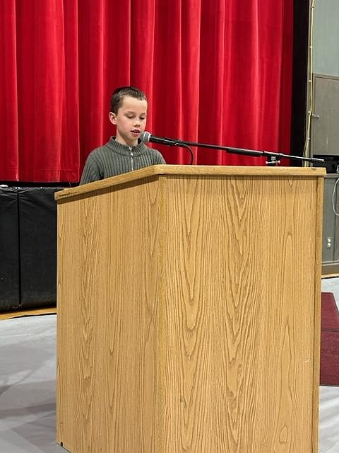 Evergreen fourth-grader Sawyer LaTray suggests a longer recess when talking to the Evergreen School District board. (Courtesy photo)