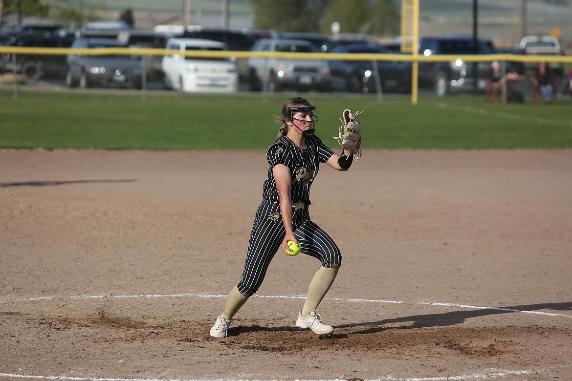 Royal freshman Jill Allred pitches during Tuesday’s nightcap against Warden.