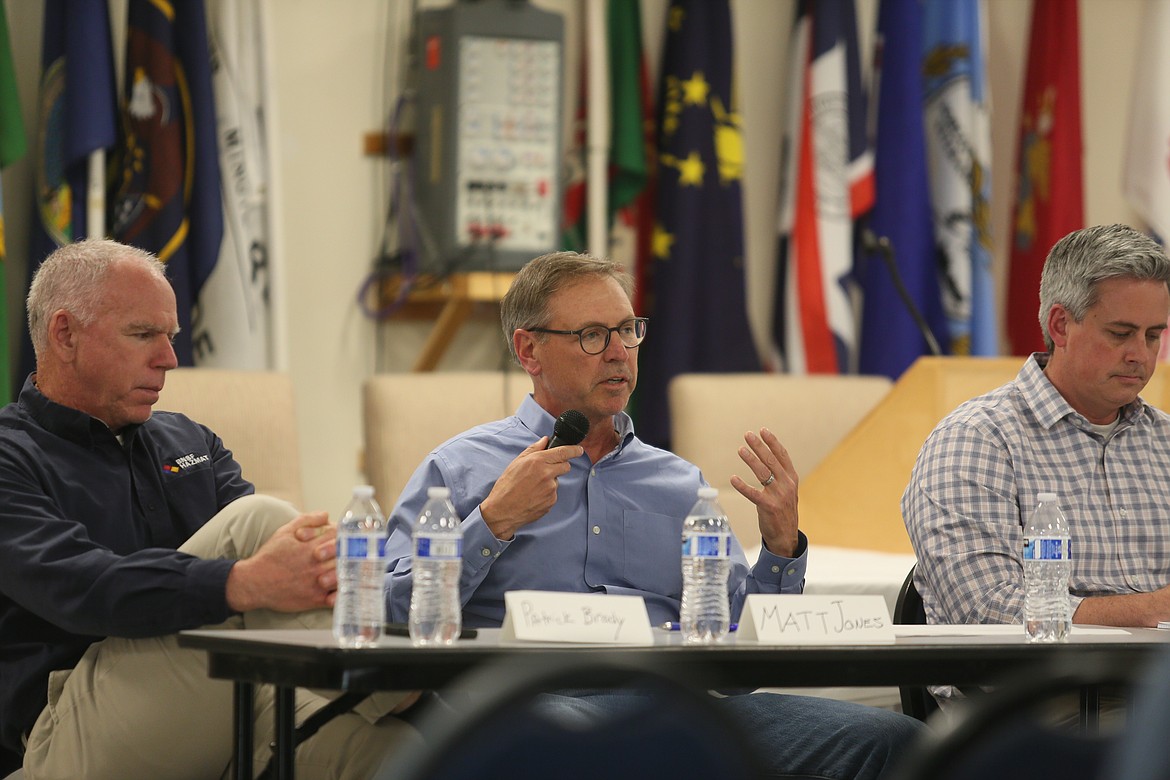 Matt Jones, executive director of state government affairs for Burlington Northern Santa Fe Railway Company, participates Thursday evening in a railway safety town hall.