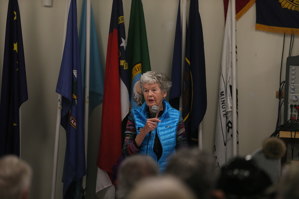 Judy Meyer, vice chair of the Community Library Network board of trustees, discusses the role of library boards Saturday morning during a candidate forum. Two library network board seats are up for grabs in the May 16 election.