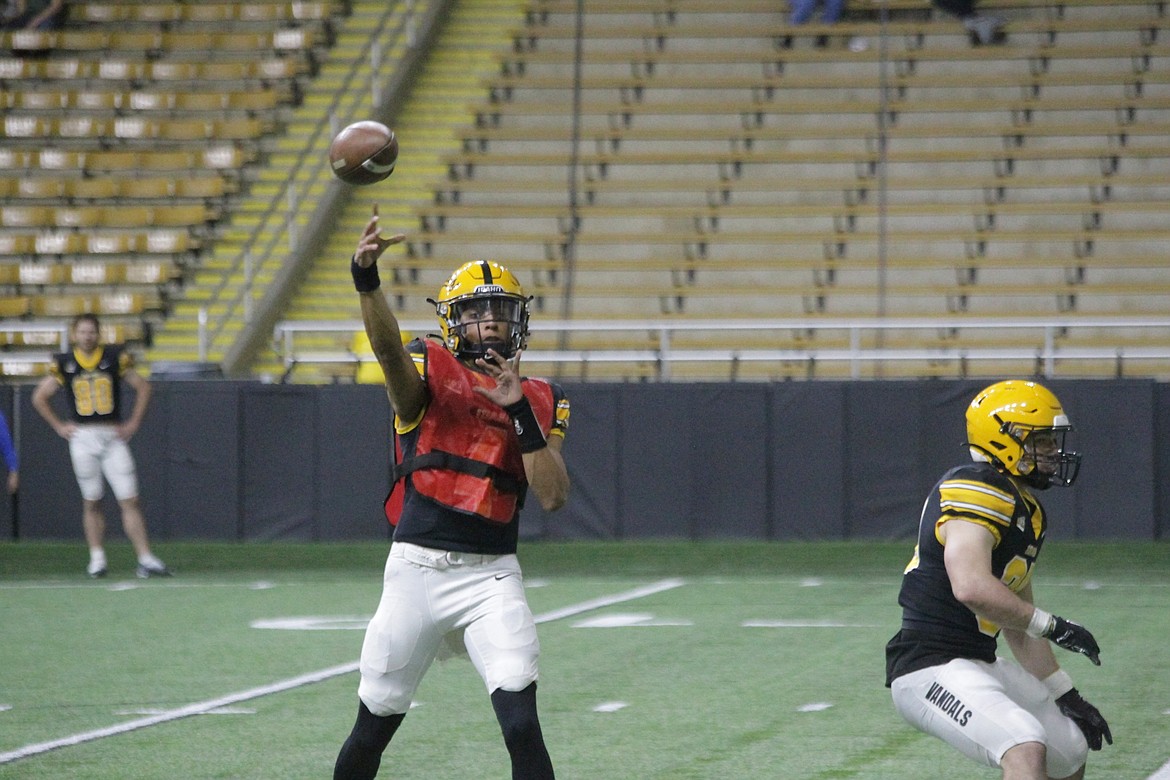 MARK NELKE/Press
Idaho sophomore quarterback Gevani McCoy throws a pass in the Vandals' spring football game April 28 at the Kibbie Dome in Moscow.