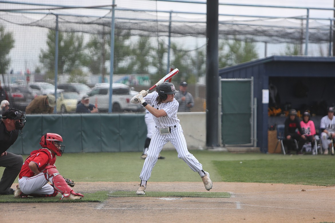 Moses Lake senior Braeden Anderson stands in the batter’s box during the first game of Friday’s doubleheader against West Valley (Yakima).