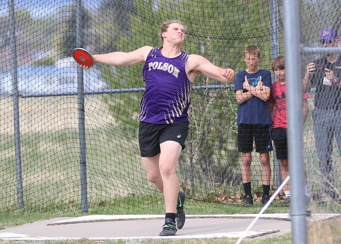 Polson's Astin Brown won the discus with a throw of 142-0. (Bob Gunderson photo)