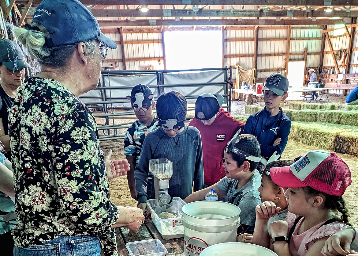 Marie Lagar taught fourth graders about grains during Ag Days last week. (Susan Lake photo)