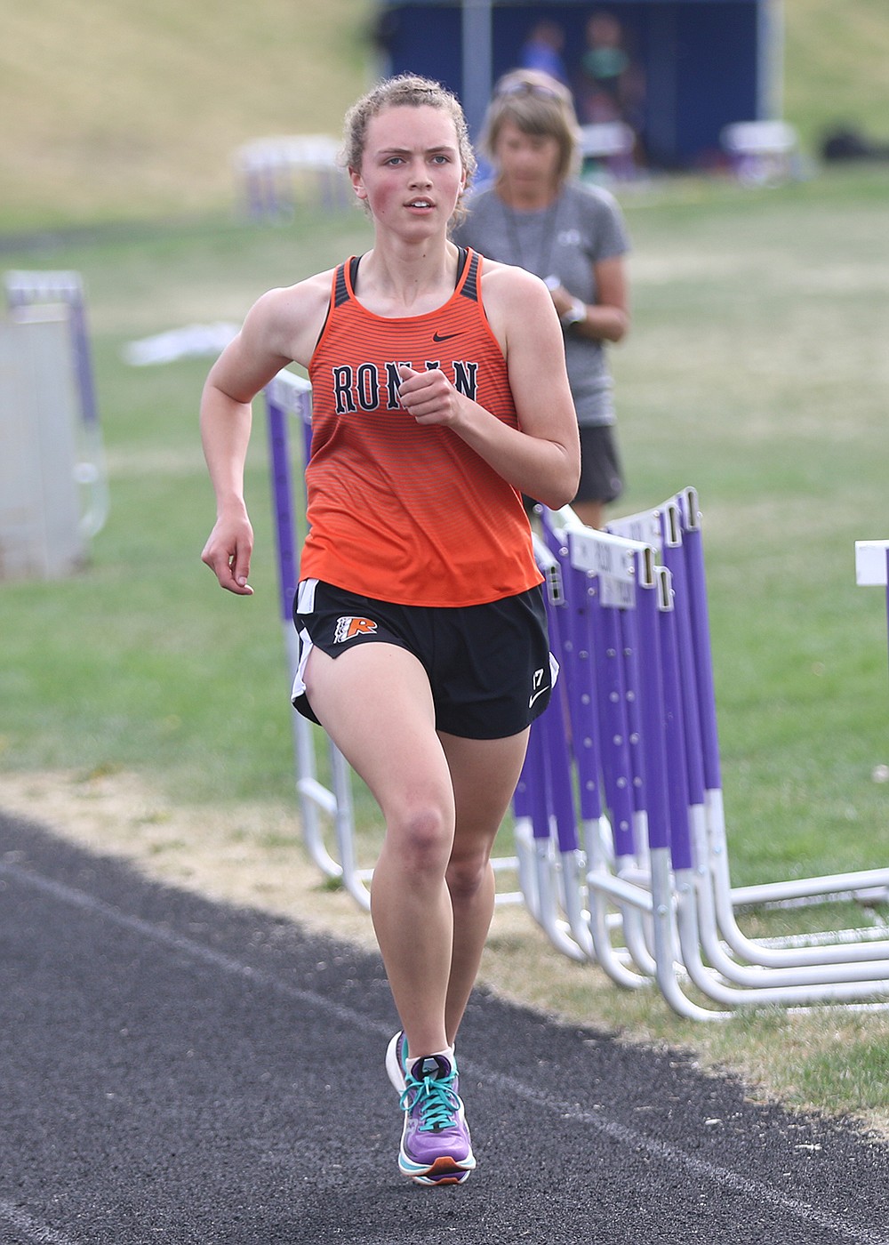 Ronan's Olivia Heiner was first in the 3,200-meter run and second in the 800 meter. (Bob Gunderson photo)