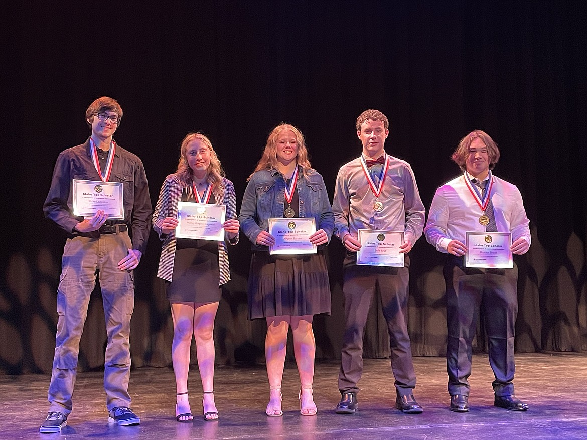 The Idaho Top Scholar recipients from left to right: Blake Livingston, Marley Burgess-Duquette, Allyson Barton, Jade Best, Hayden Bruns and (not pictured) Gauge Silva.