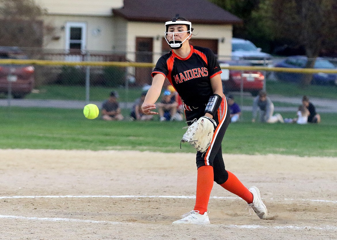 Ronan's pitcher Tyariah Morigeau aims for home plate during last week's game against Polson. (Bob Gunderson photo)