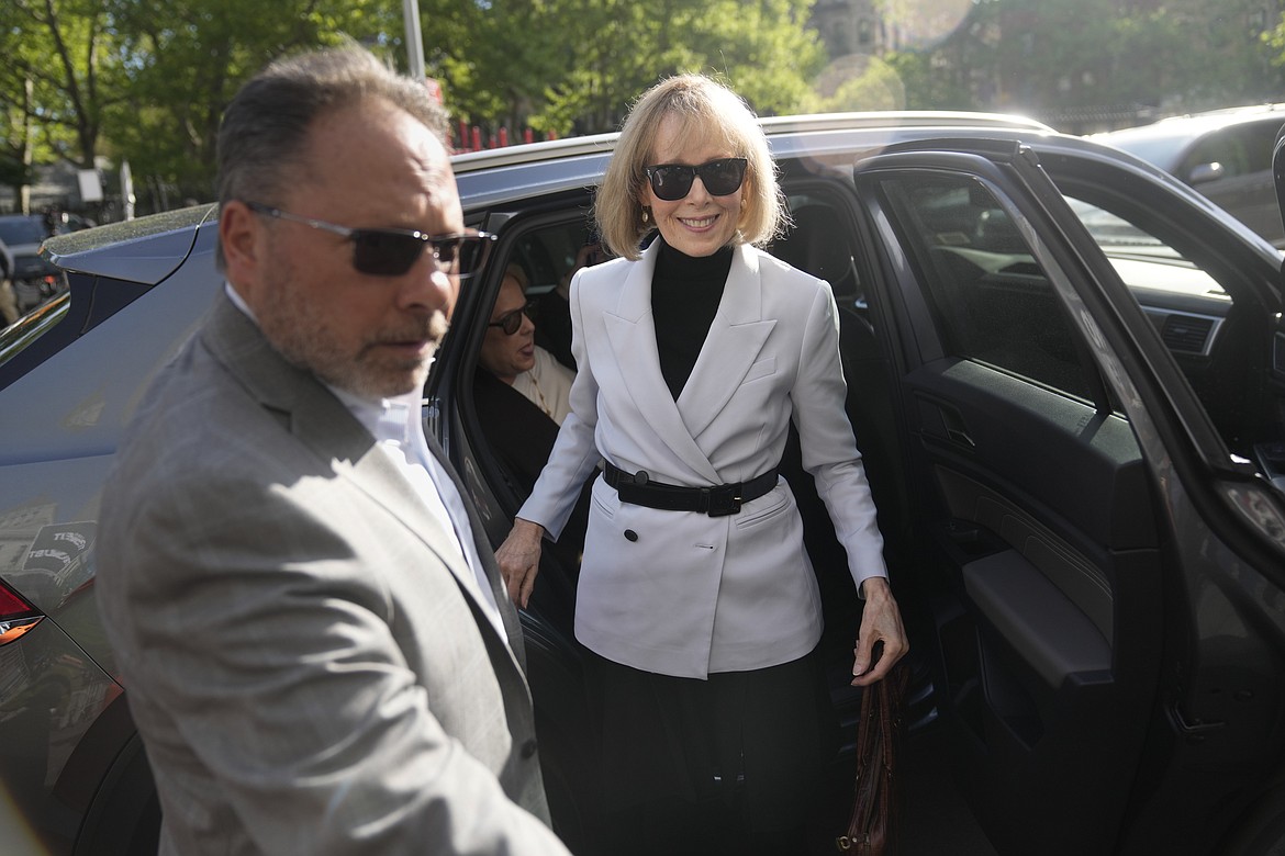 E. Jean Carroll arrives to federal court in New York, Monday, May 8, 2023. Former President Donald Trump has rejected his last chance to testify at a civil trial where the longtime advice columnist has accused him of raping her in a luxury department store dressing room in 1996. (AP Photo/Seth Wenig)