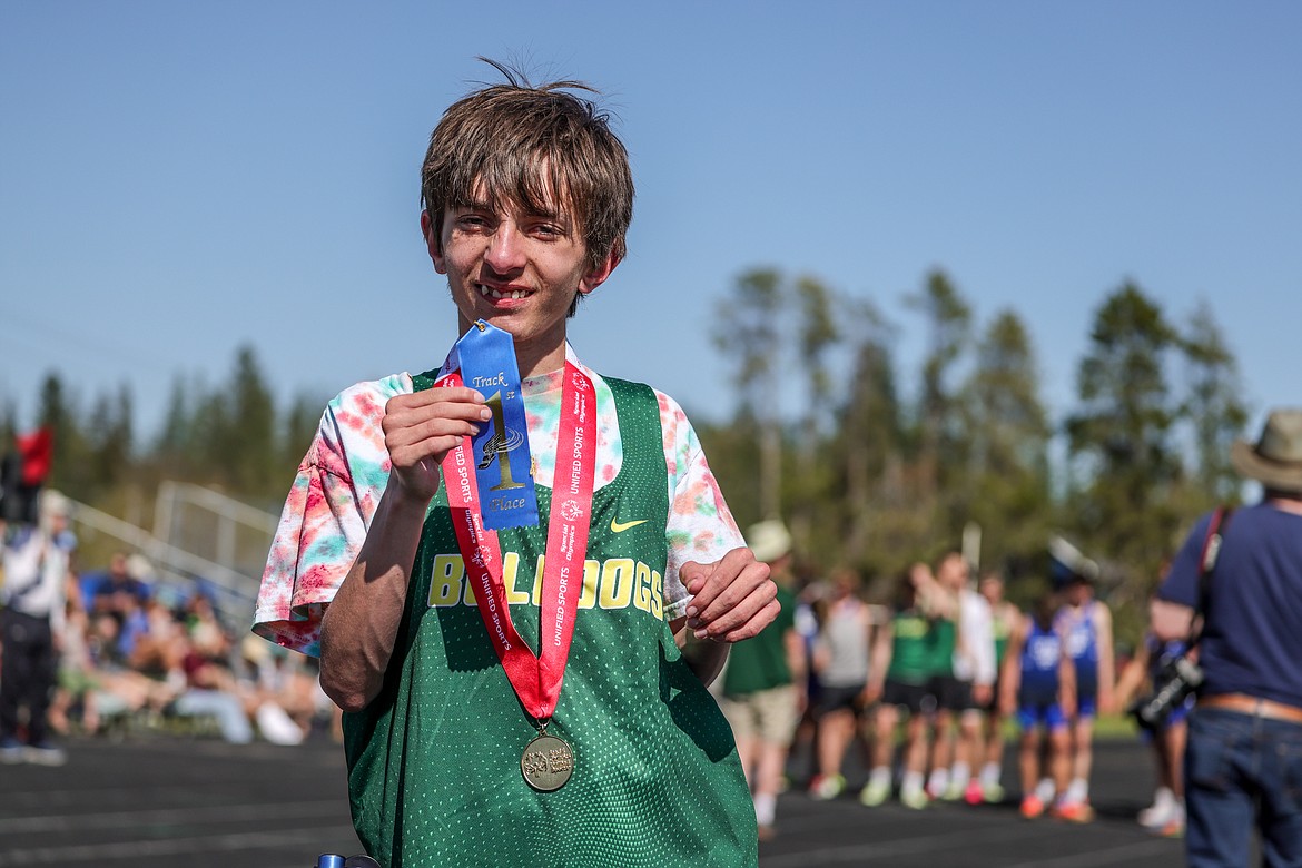Jeffery Sagen competed in the Unified Relay at the Cat-Dog meet on Tuesday. (JP Edge photo)