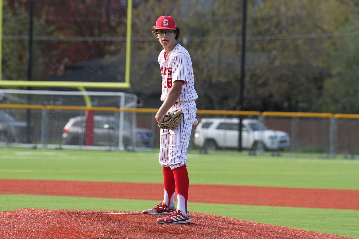 Austin Dillon awaits the signal from his catcher. Dillon pitched five innings against the Bears giving up six hits, one run, one walk, and striking out four batters.