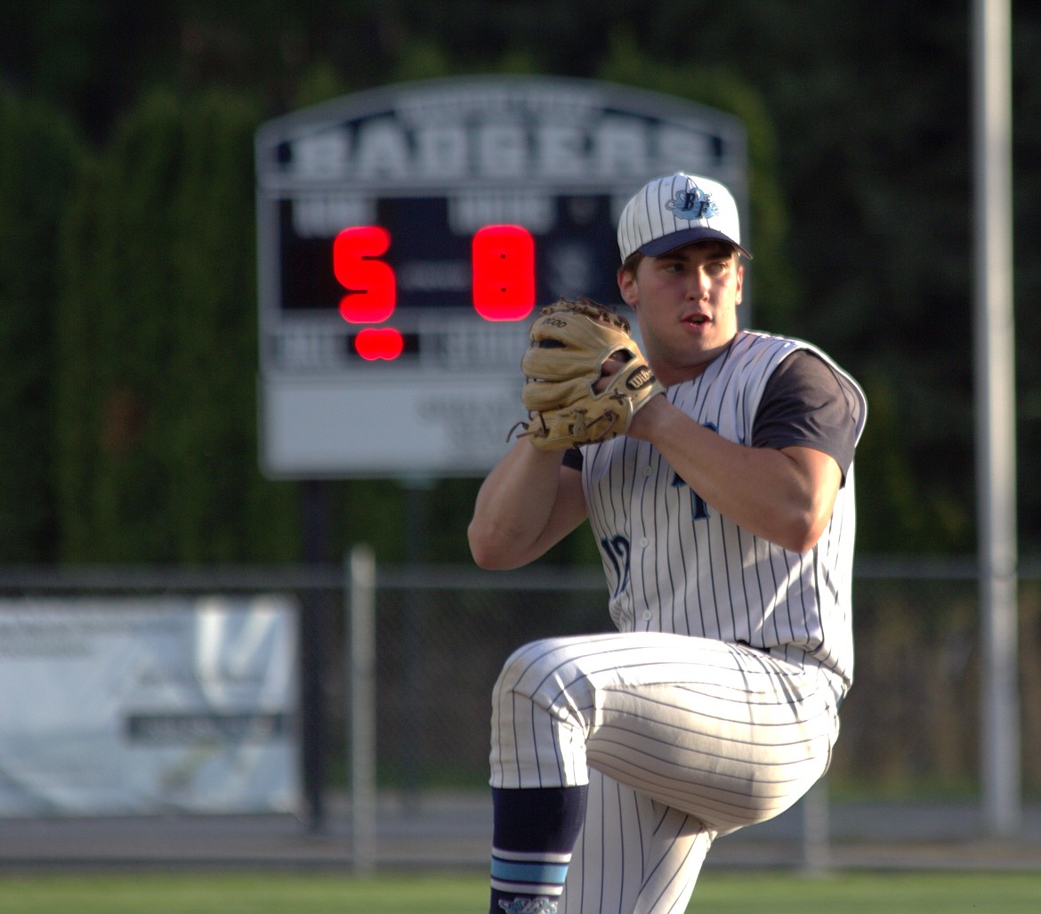 Blake Rice pitches for Badgers in the 8th inning.