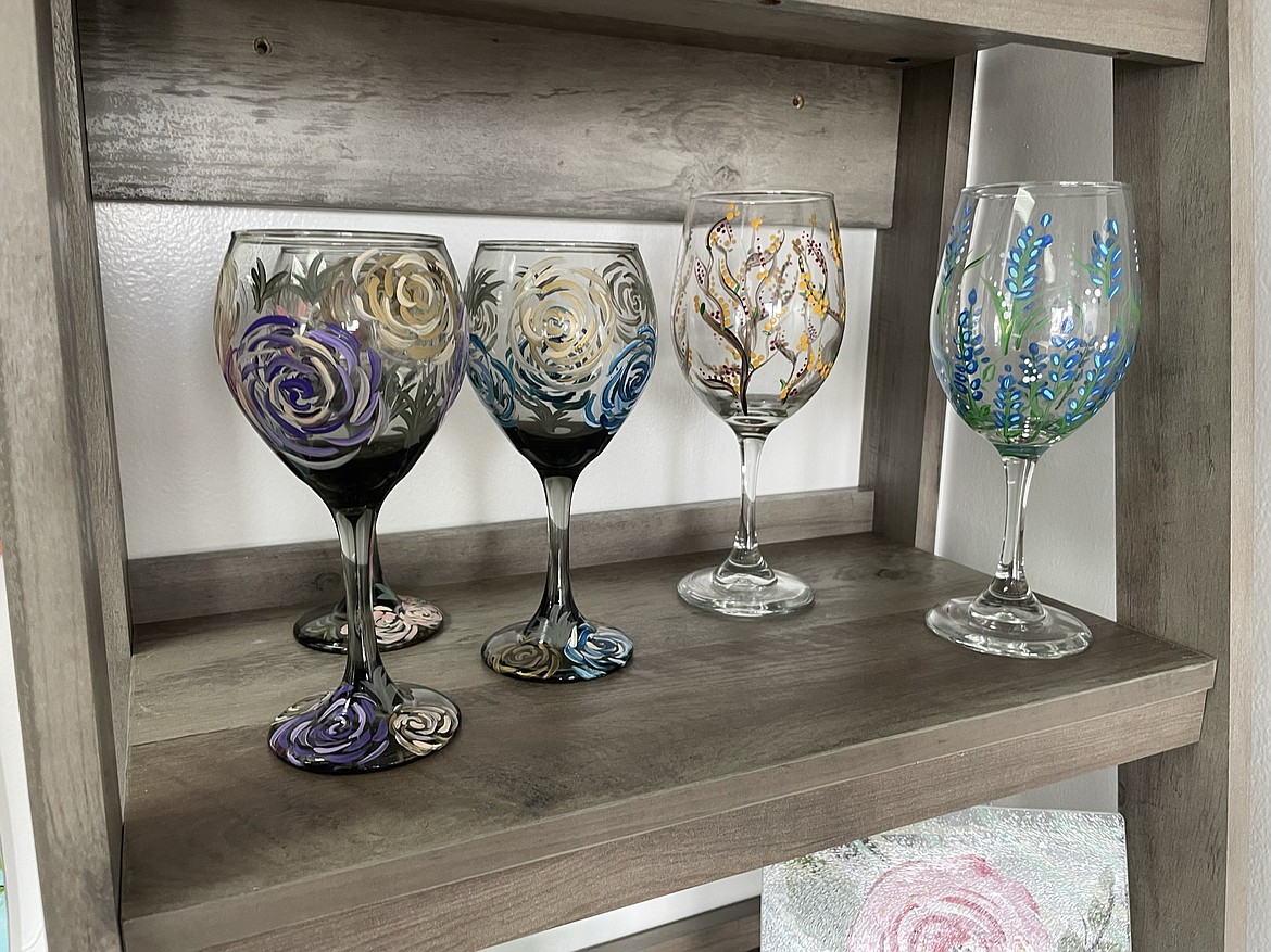 Hand-painted wine glasses at The Creative Studio by Rustic Girl Painting.