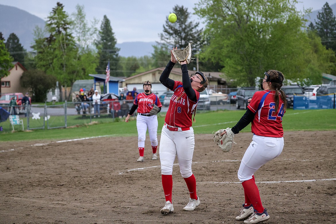 Maddie Moultray catches a pop fly at home on Friday against Libby. (JP Edge photo)