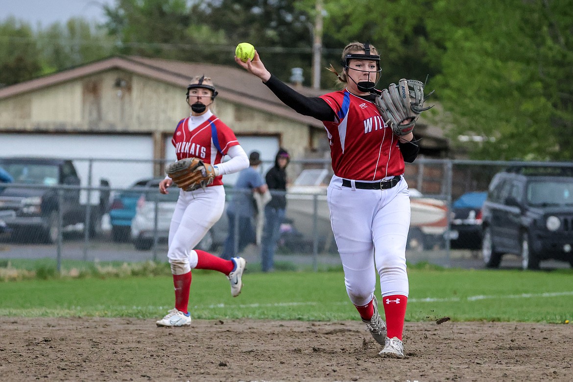 Haden Peters throws an out to first at home Friday night. (JP Edge photo)