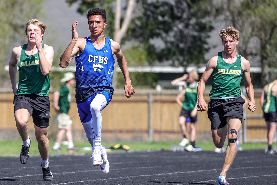 Malaki Simpson in the 100 meters in Whitefish. (JP Edge photo)