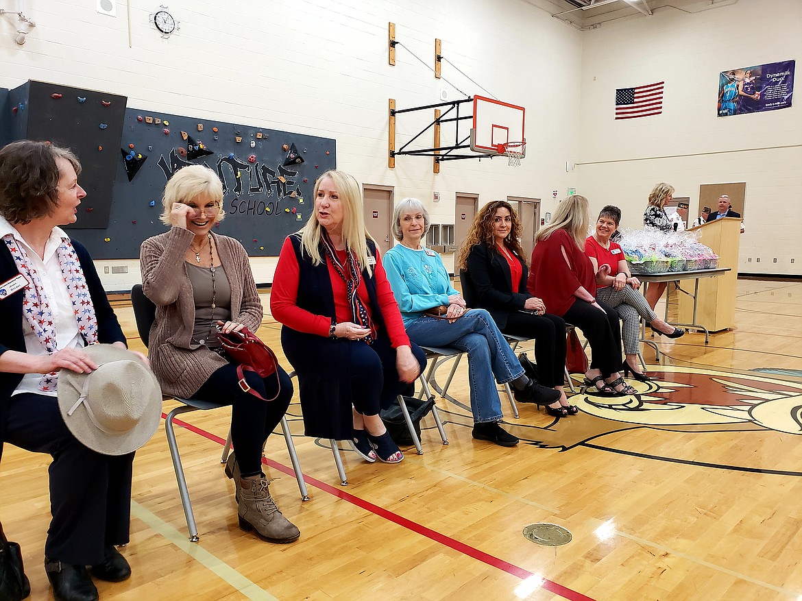 Members of the Kootenai County Republican Women Federated, pictured, requested a flag retirement ceremony to replace the Venture High School's old and tattered flag last year. The KCRWF worked with Veterans of Foreign War, which donated a replacement flag and members volunteered to conduct the ceremony Wednesday.