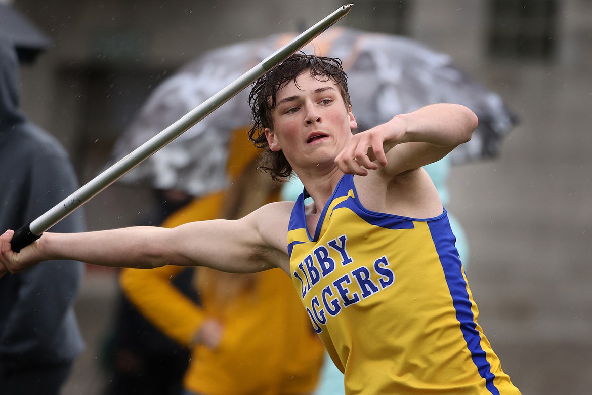 Libby junior Trent Riddel’s javelin throw of 131 feet, 2 inches was good for sixth at last weekend's Archie Roe Invitational in Kalispell. Riddel was 10th in the discus. (Jeremy Weber/Bigfork Eagle)
