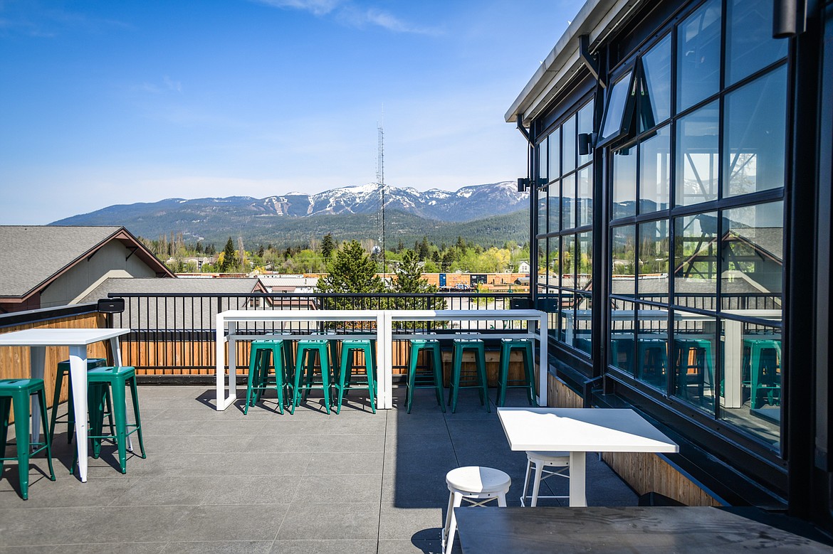 Rooftop dining area with a view of Big Mountain and downtown Whitefish at Blackstar on Wednesday, May 3. (Casey Kreider/Daily Inter Lake)