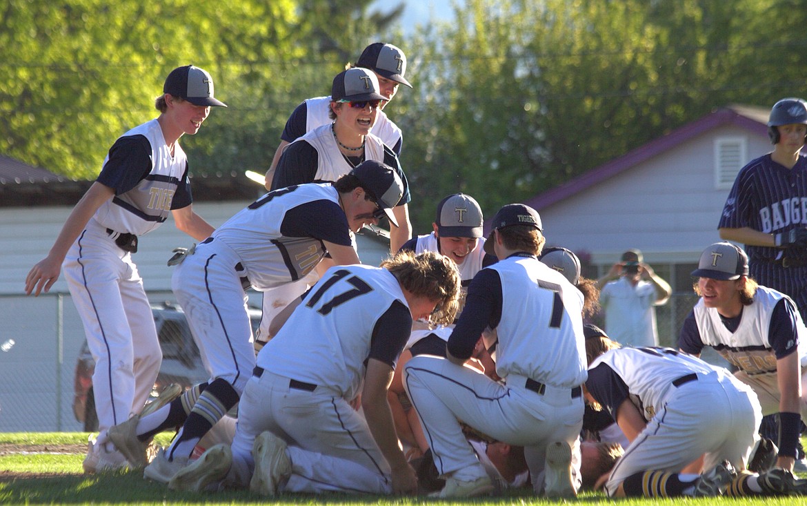 EMILY BONSANT/Bonners Ferry Herald
Timberlake celebrates after beating Bonners Ferry on Thursday in Game 3 of the best-of-3 3A District 1 baseball championship series at Bonners Ferry.