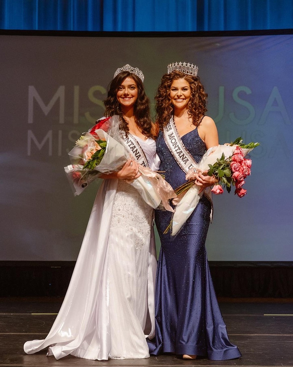 Mady Rigg of Kalispell, right, was crowned Miss Montana USA 2023 and Ava Williams of Billings took home the crown in the Miss Montana Teen USA during a competition held in Lewistown on May 7. (Courtesy photo)