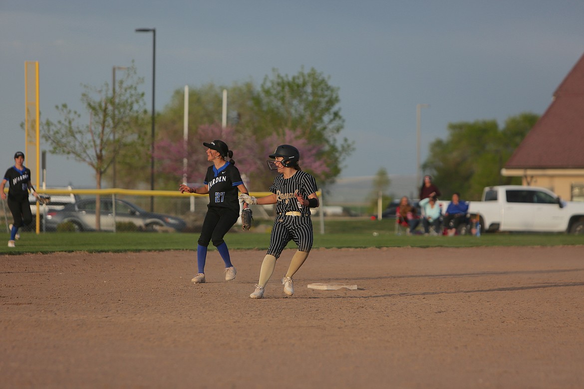 Royal freshman Jill Allred reaches second base after a hit against Warden on May 2. The Knights open the South Central Athletic Conference tournament on May 18.