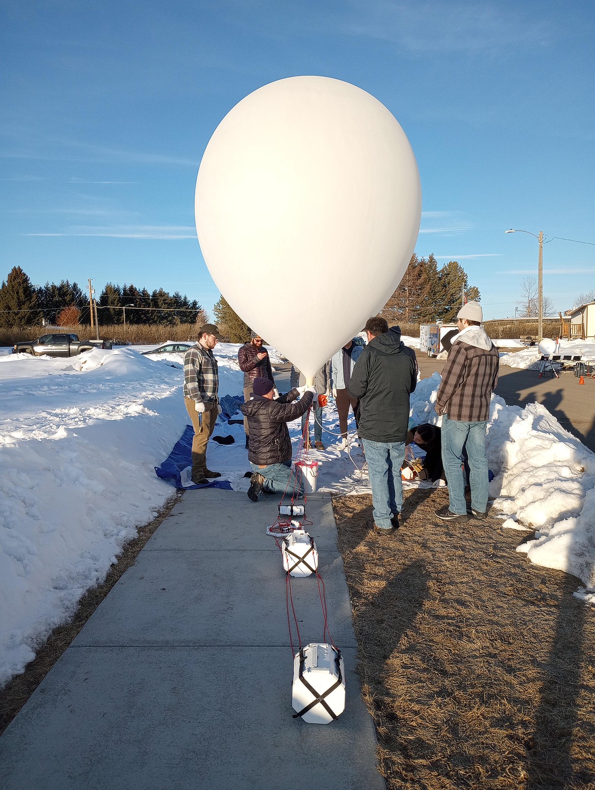 A photo of the first balloon launch in Bozeman for Montana State University in 2023. (Photo courtesy of Isaac O'Rourke.)