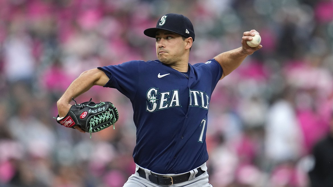 Seattle Mariners pitcher Marco Gonzales throws against the Detroit Tigers during the third inning of a baseball game Friday, May 12, 2023, in Detroit.