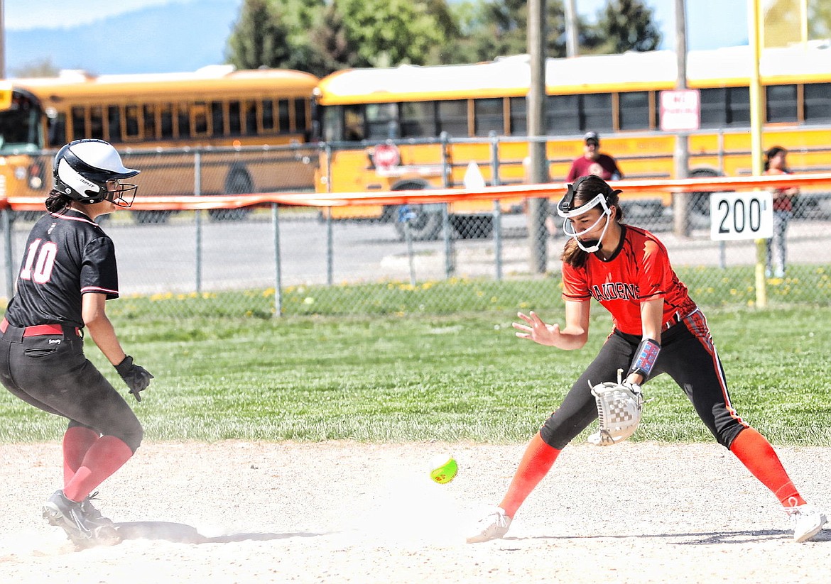 Maiden Kadence Santos stops the ball in time during last week's Ronan-Browning game. (Susan Lake photo)