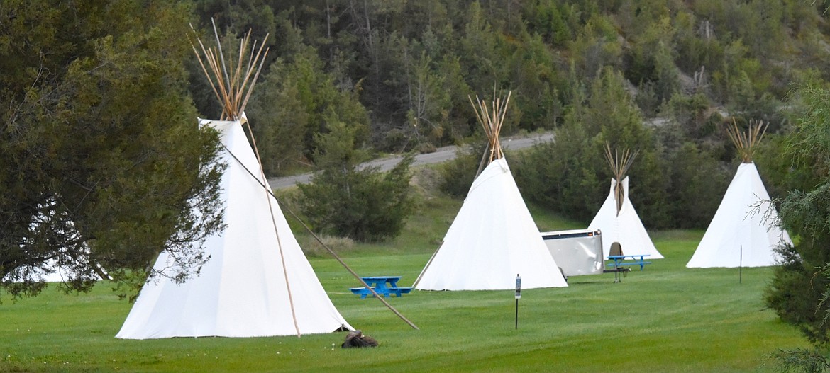 Teepees dot the meadow where the annual River Honoring is held, in part to indicate where different learning stations are located. (Berl Tiskus/Leader)