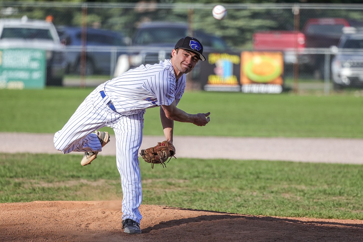 Kellen Kroger throws at home against Whitefish last week. (JP Edge photo)