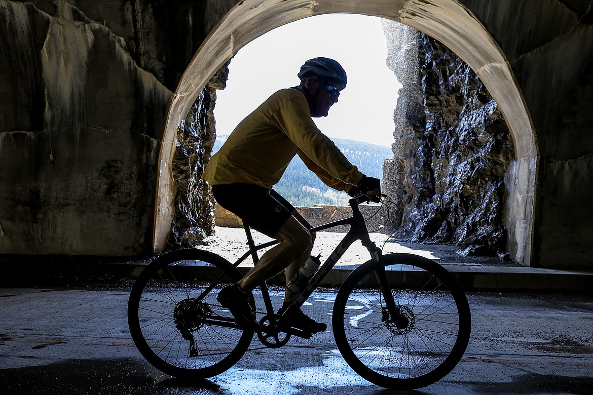 A biker makes his way up the Sun Road through the tunnel below the loop on Monday. (JP Edge photo)