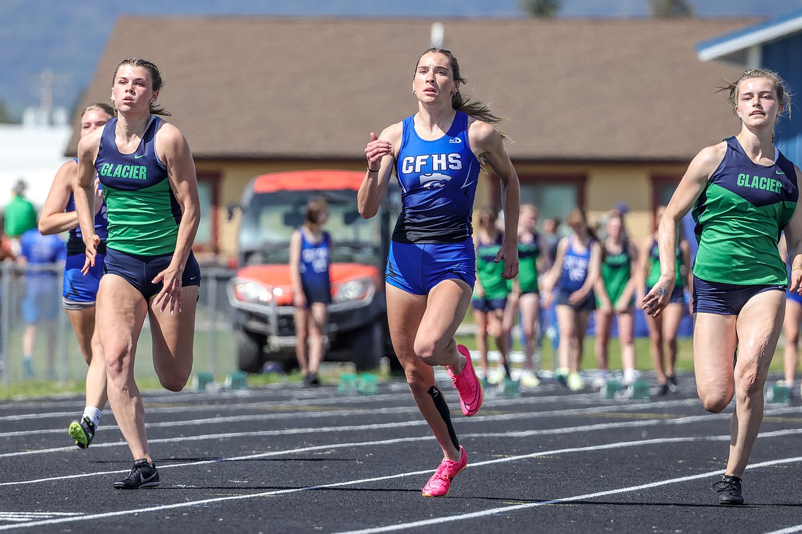 Ally Sempf runs in the 100 last week in Columbia Falls. (JP Edge photo)